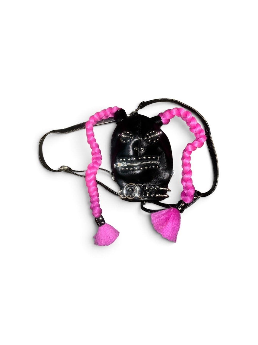 Current Mood Black Studded Gimp Face with Hot Pink Braided Ponytails Backpack